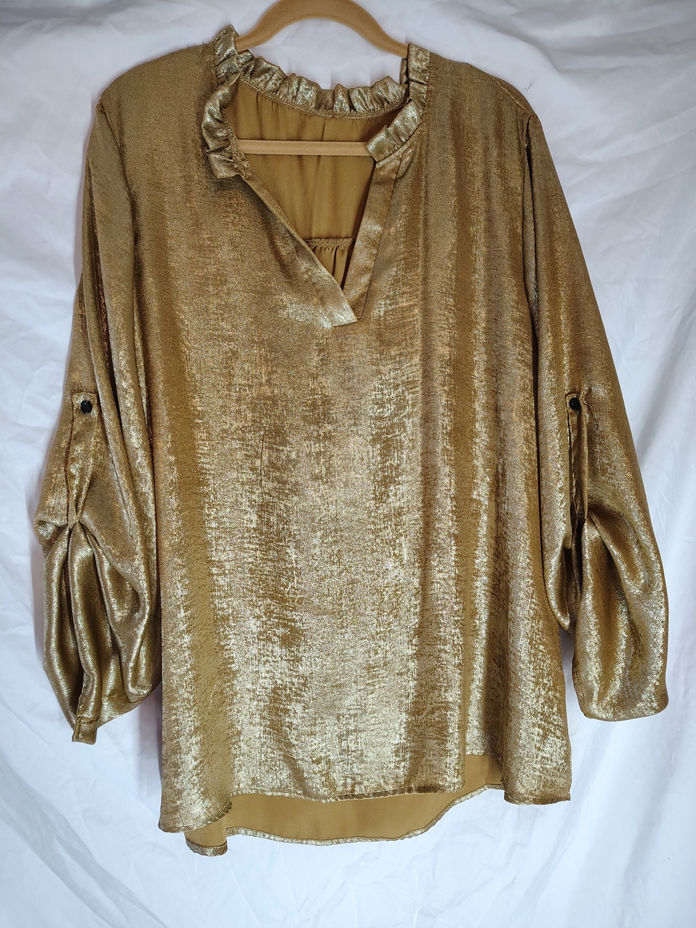 Women’s Metallic Gold Blouse with Ruffle Neck 3XL Shein Girly Feminine Flowy